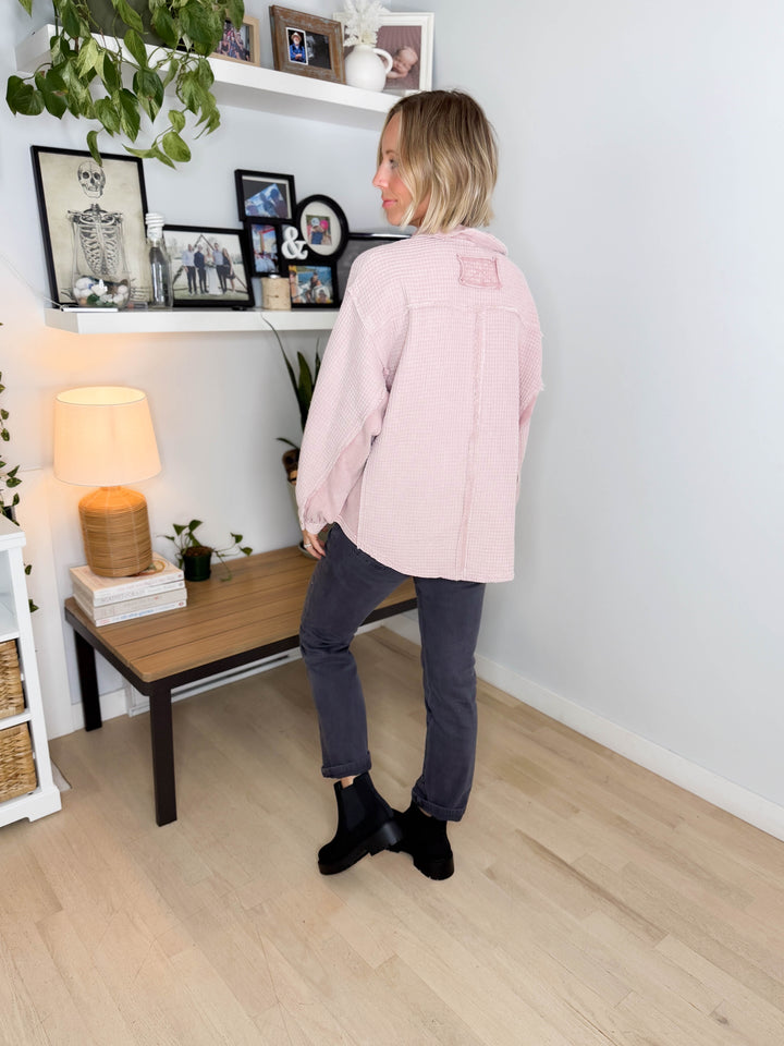 Layla Waffle knit pullover- MAUVE
