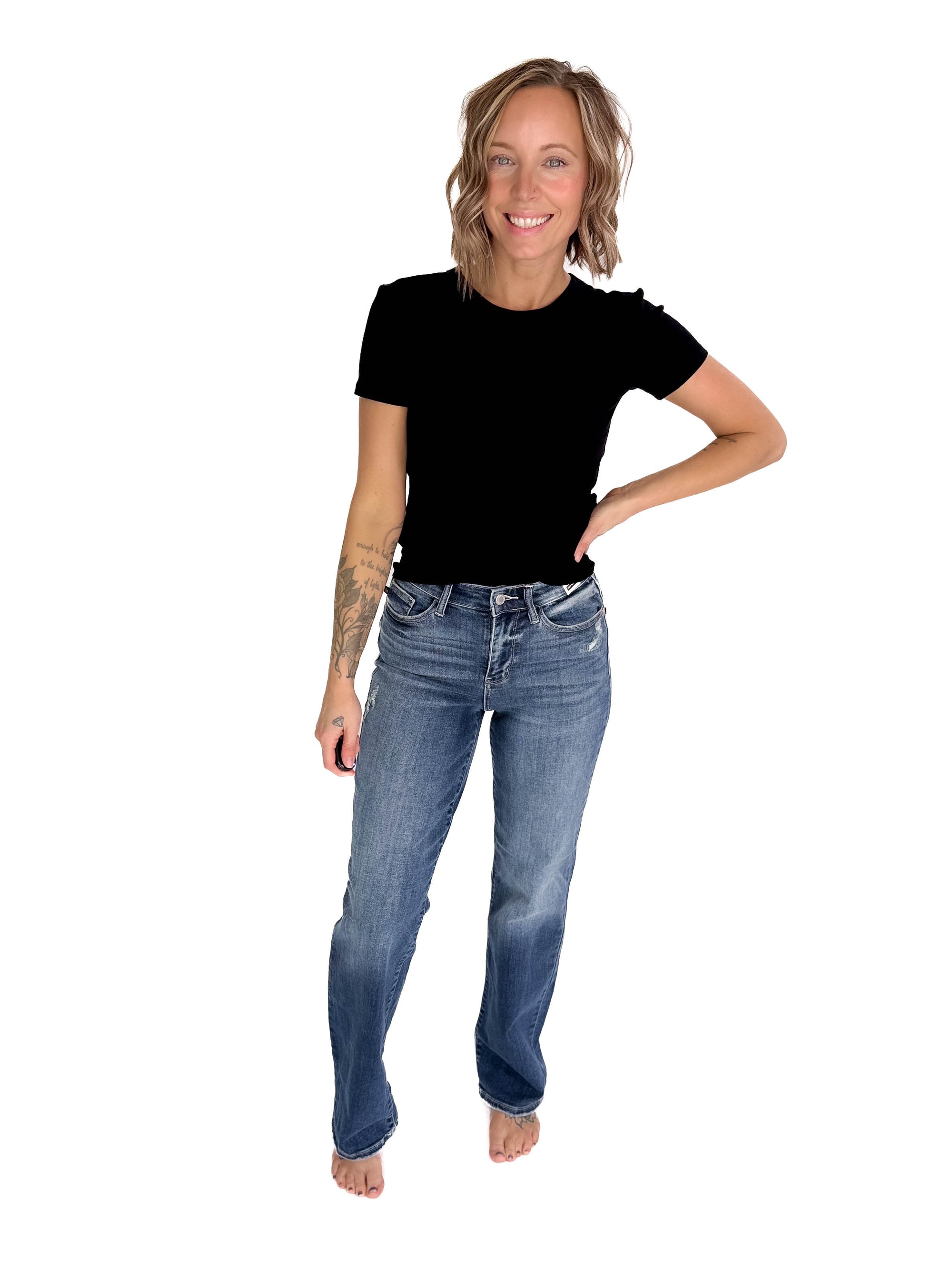 JUDY BLUE Athena Hight Waist 90'S Straight Leg Jean- DARK