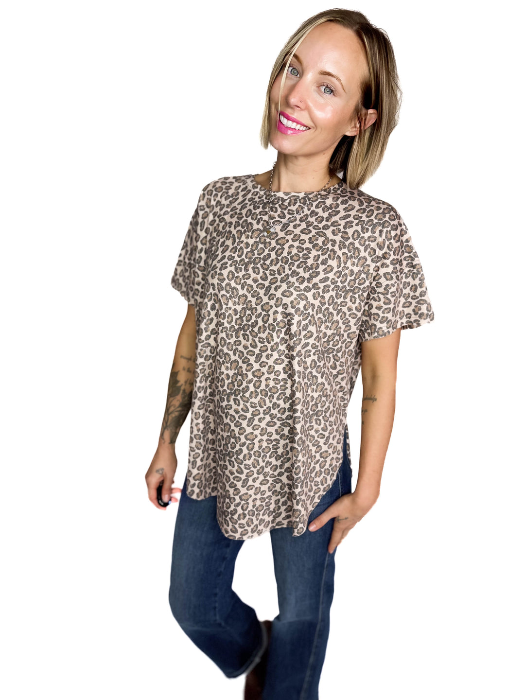 Joey Washed Cotton Boyfriend Tee- CHEETAH