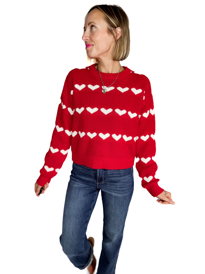 NOISY MAY Blitzen Heart Sweater- RACING RED