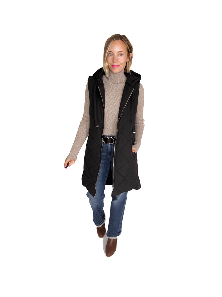 Glacier Girl Quilted Longline Vest- BLACK