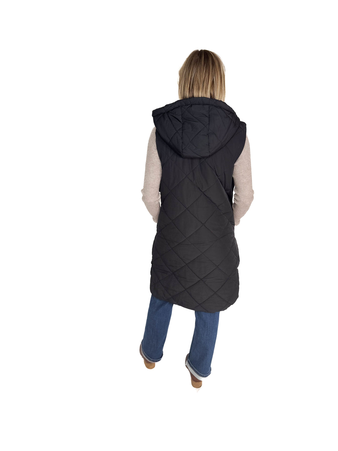 Glacier Girl Quilted Longline Vest- BLACK