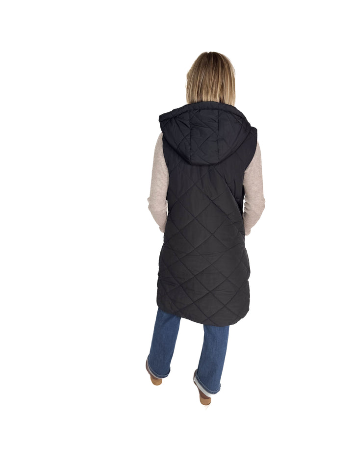 Glacier Girl Quilted Longline Vest- BLACK