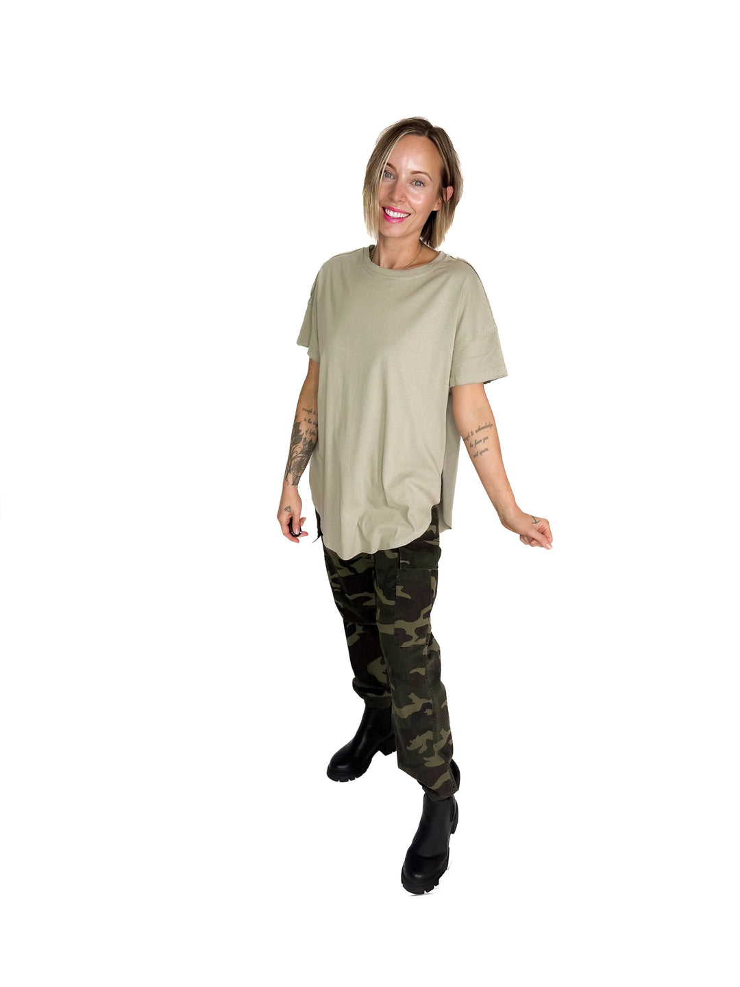 Joey Washed Cotton Boyfriend Tee- SOFT OLIVE