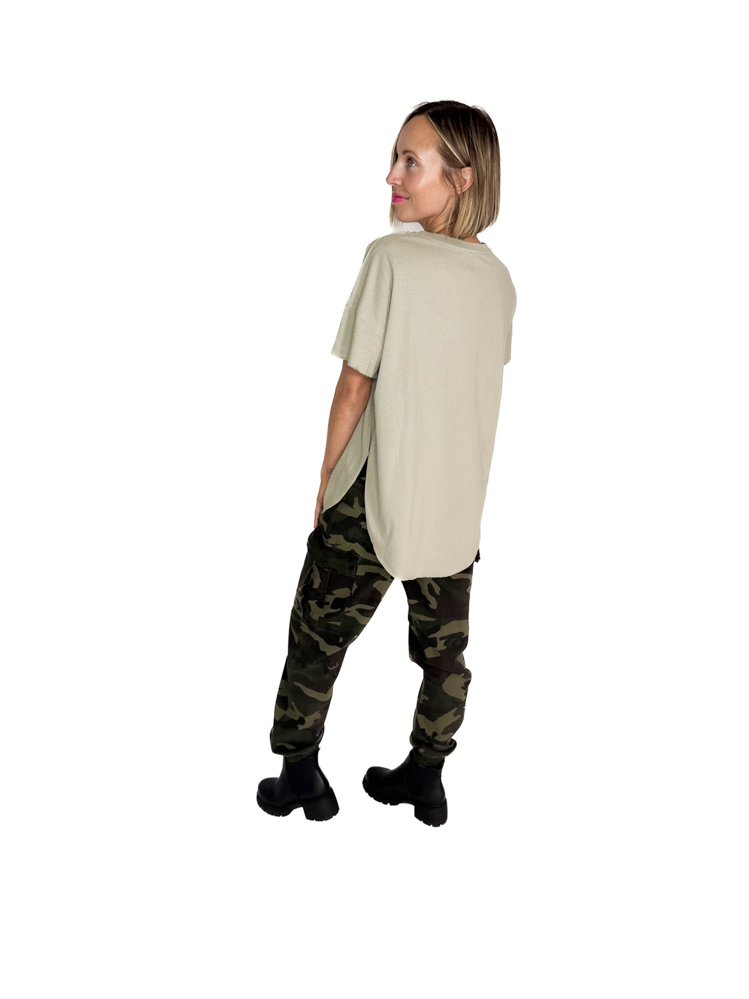 Joey Washed Cotton Boyfriend Tee- SOFT OLIVE