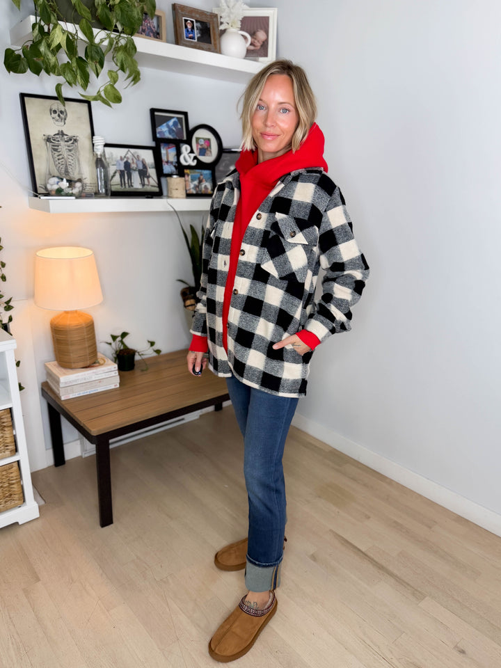 Brenda Black and Cream Plaid Jacket- BLACK