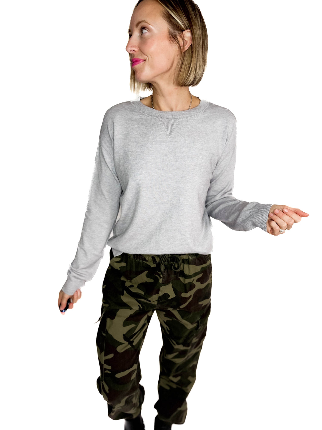 Nina Crew Neck Sweater- HTHR GREY