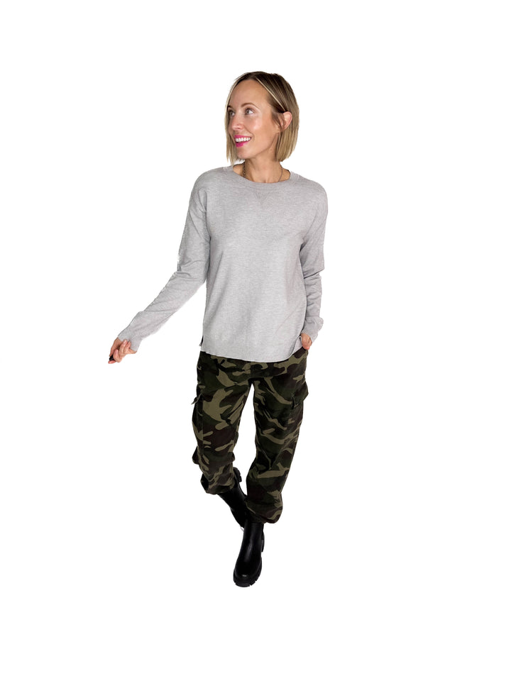 Nina Crew Neck Sweater- HTHR GREY