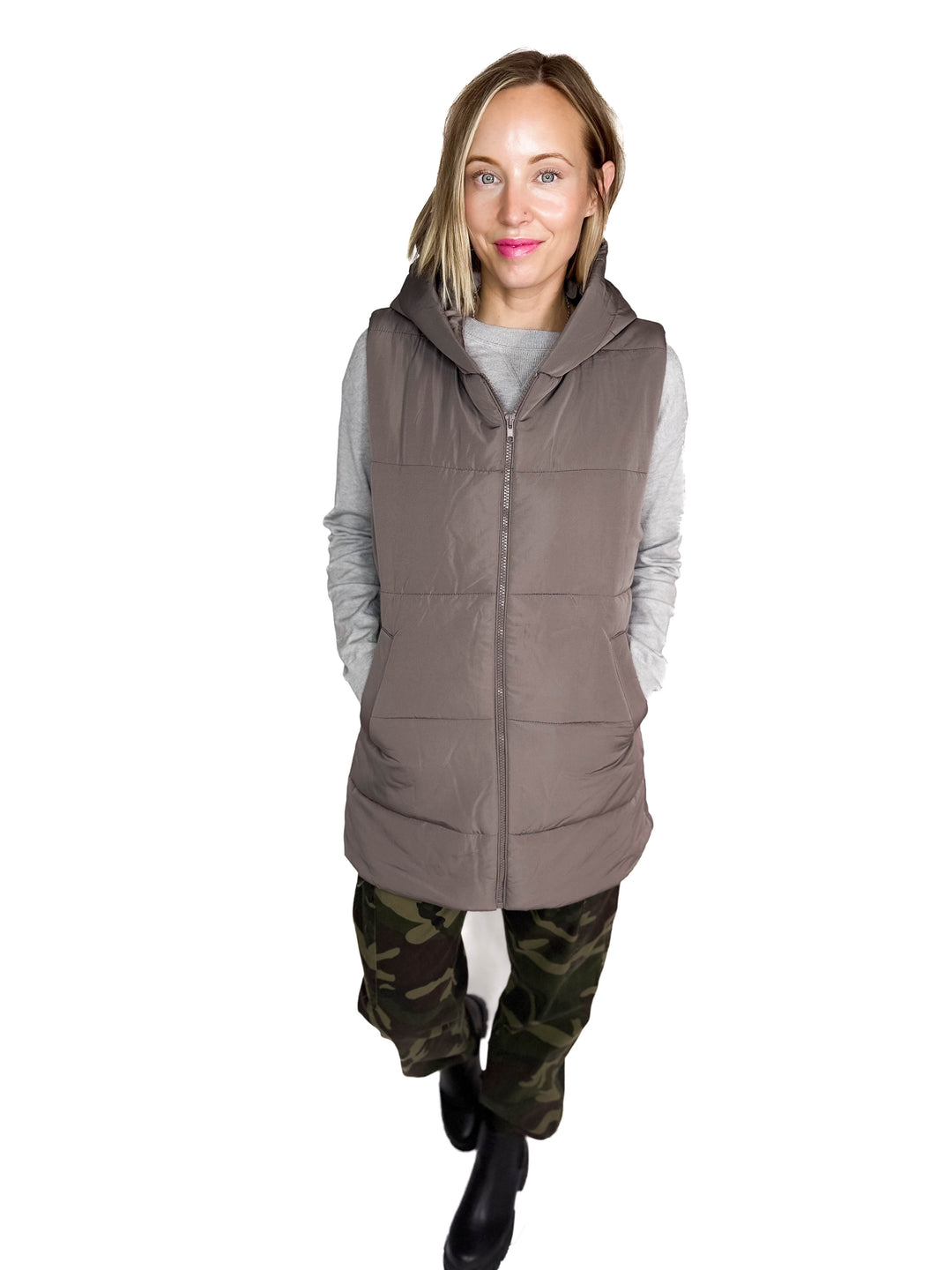 Frost + Fizz Puffer Vest- GUN METAL