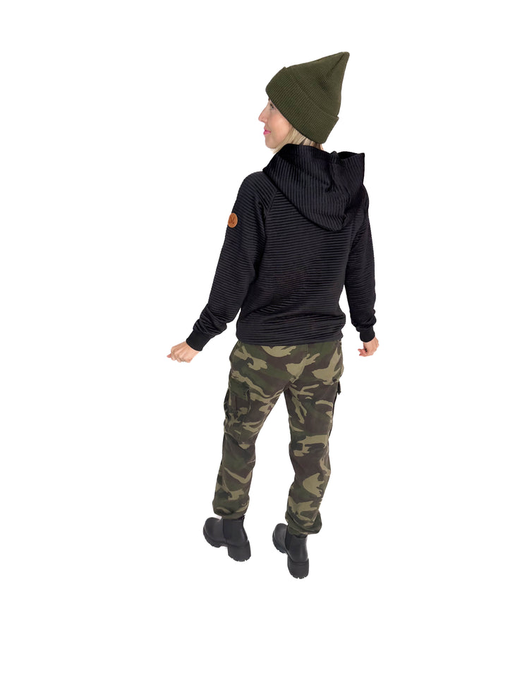 MICHELLE MAE Tatum Textured Hoodie- BLACK