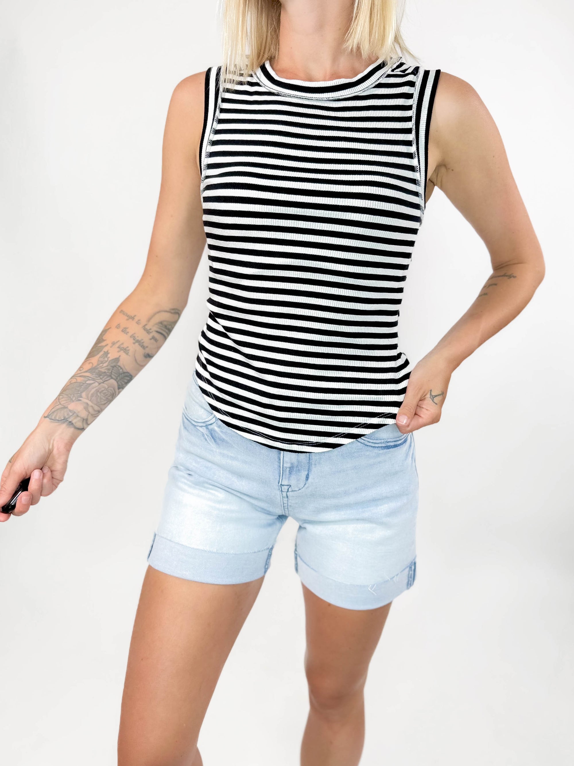 Cleo Stripe Tank- BLACK/WHITE-FINAL SALE