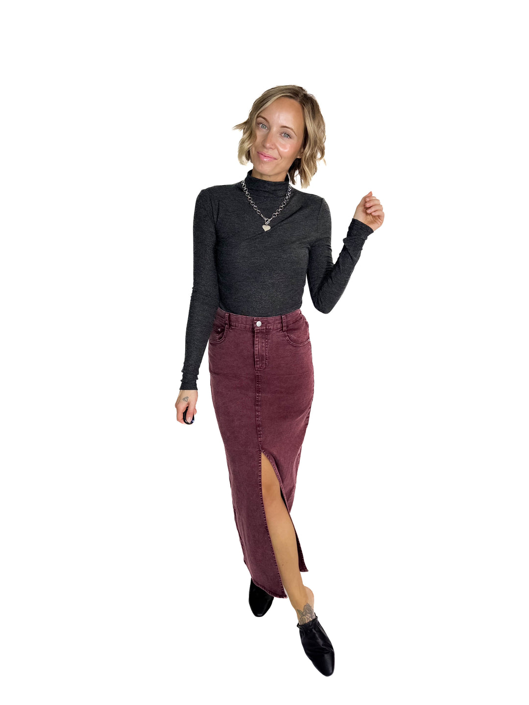 Matilda Elastic Waist Twill  Maxi Skirt- PLUM-FINAL SALE