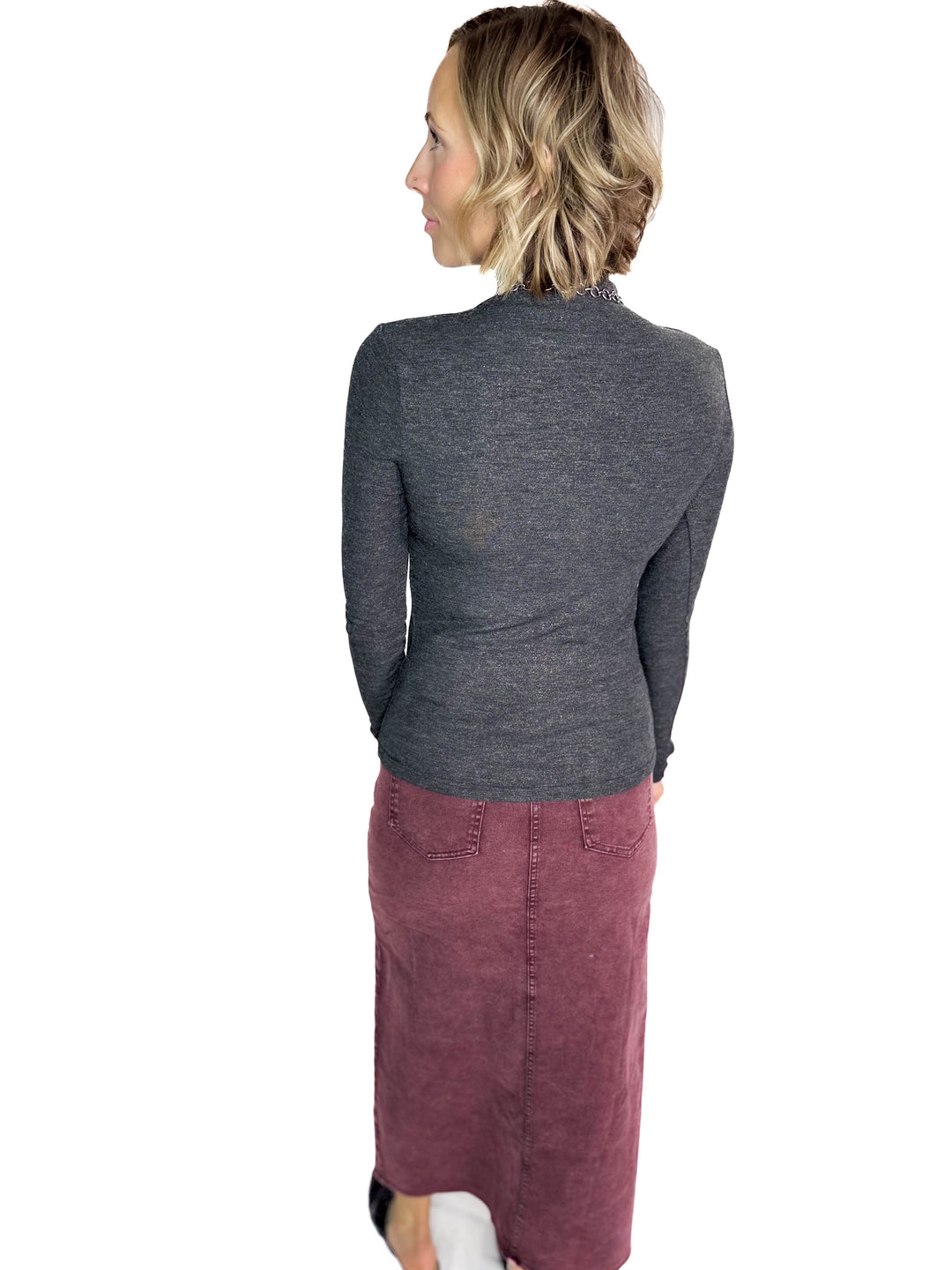 Matilda Elastic Waist Twill  Maxi Skirt- PLUM-FINAL SALE