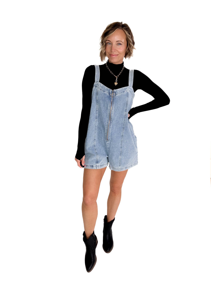 Elsie Denim Zippered Romper- DENIM-FINAL SALE