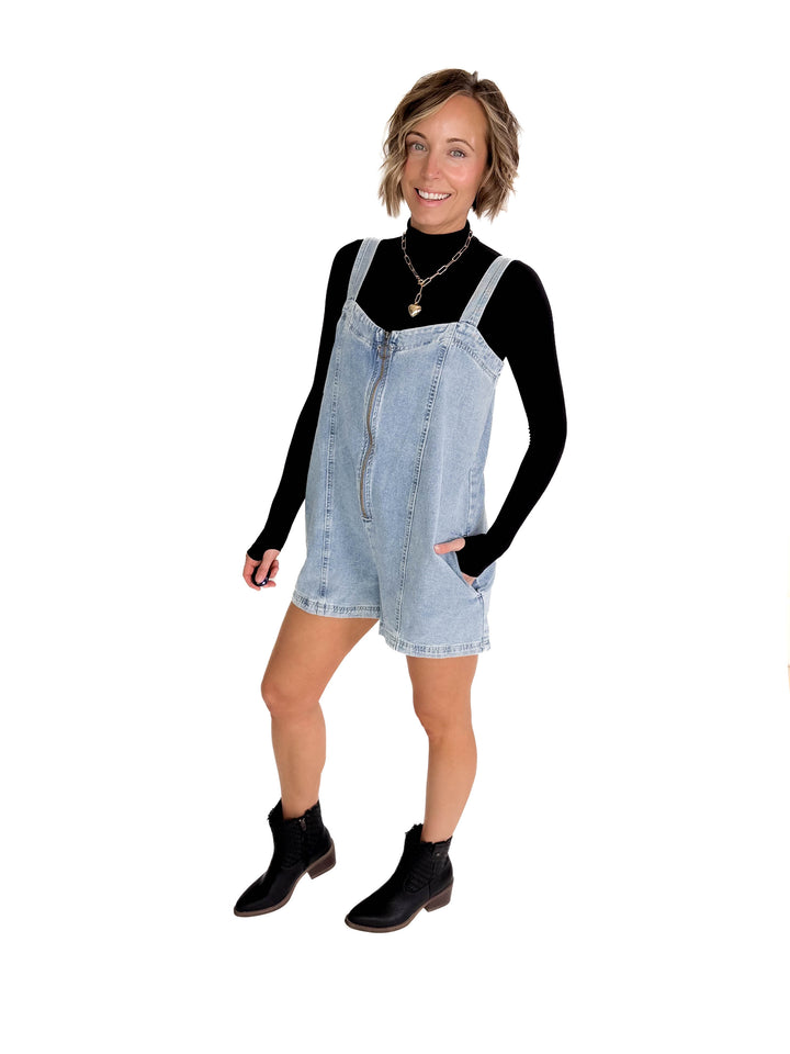 Elsie Denim Zippered Romper- DENIM-FINAL SALE