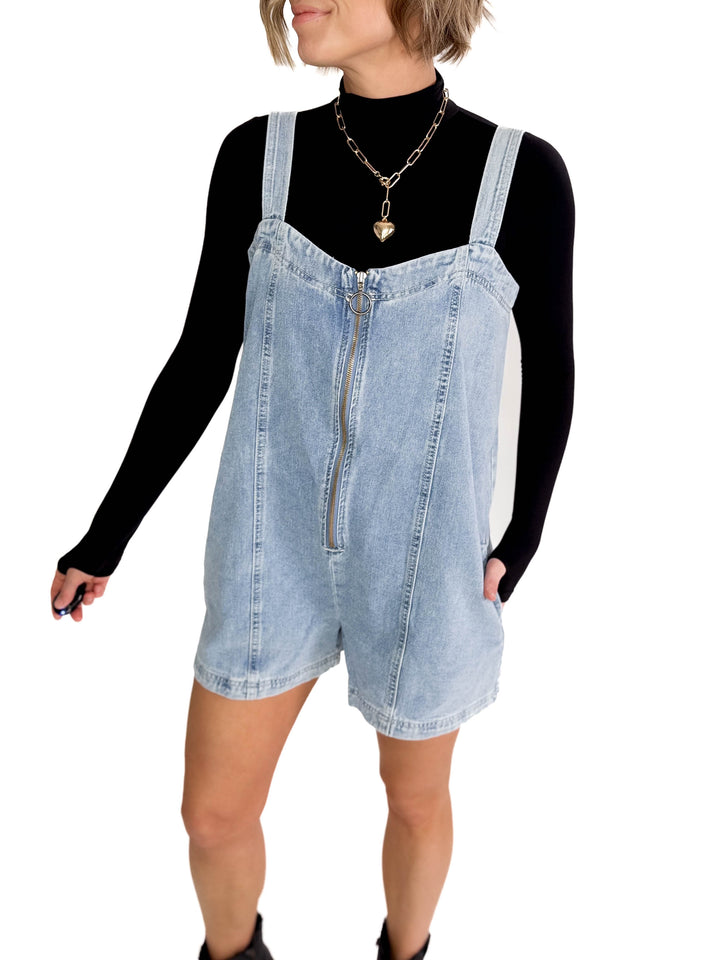 Elsie Denim Zippered Romper- DENIM-FINAL SALE