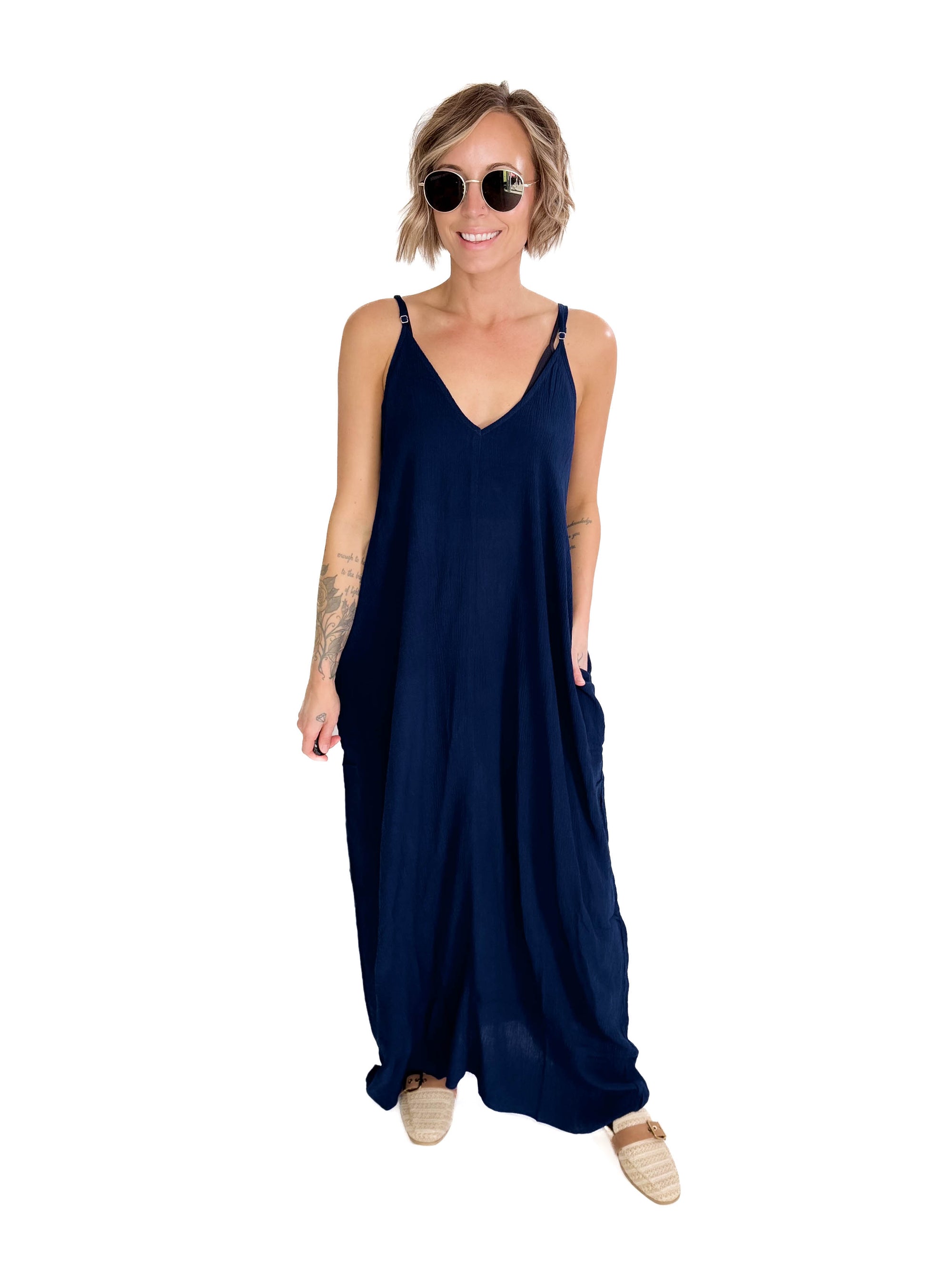The Original V-Neck Cocoon Maxi Dress- PACIFIC BLUE