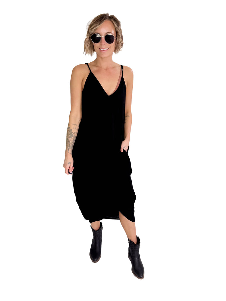 The Original V-Neck Cocoon Maxi Dress- BLACK-FINAL SALE