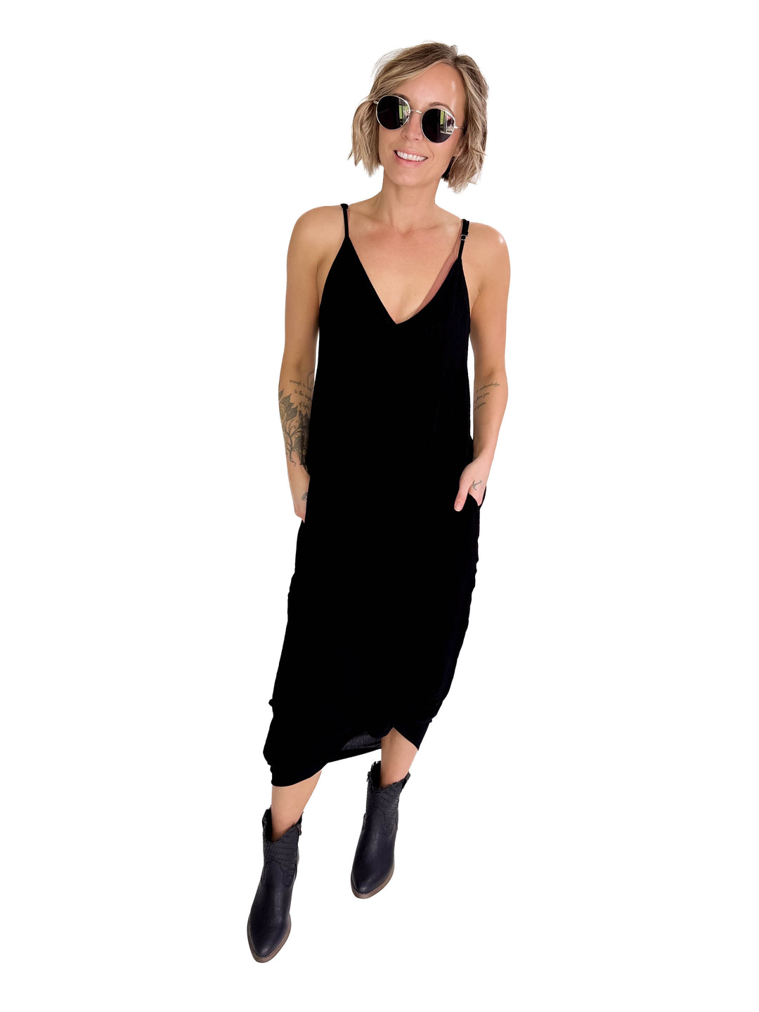 The Original V-Neck Cocoon Maxi Dress- BLACK-FINAL SALE
