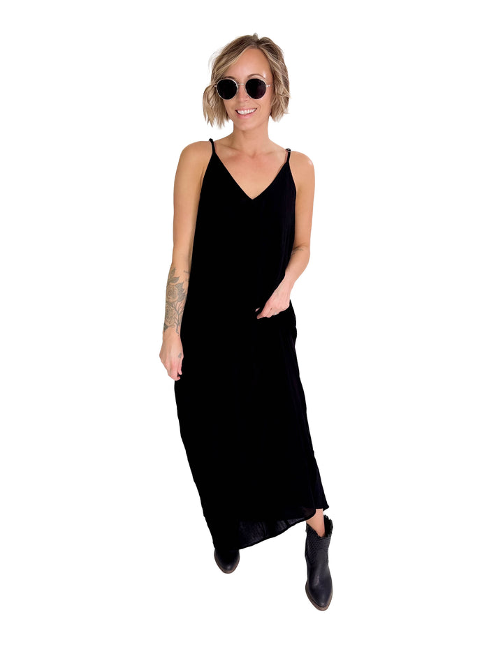 The Original V-Neck Cocoon Maxi Dress- BLACK-FINAL SALE