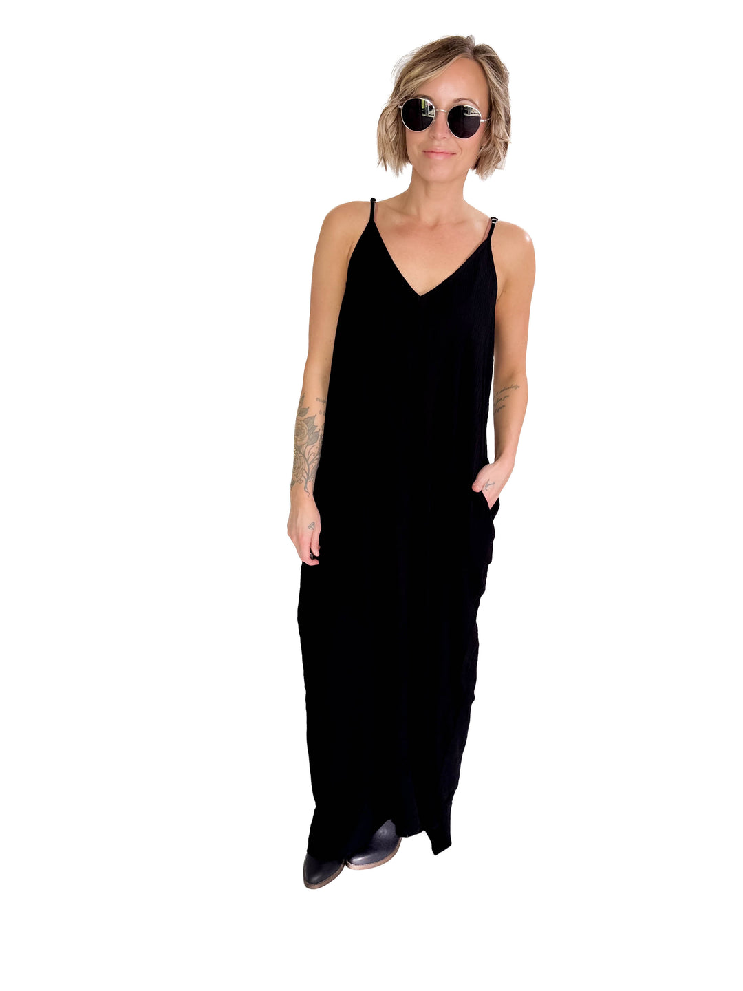 The Original V-Neck Cocoon Maxi Dress- BLACK-FINAL SALE