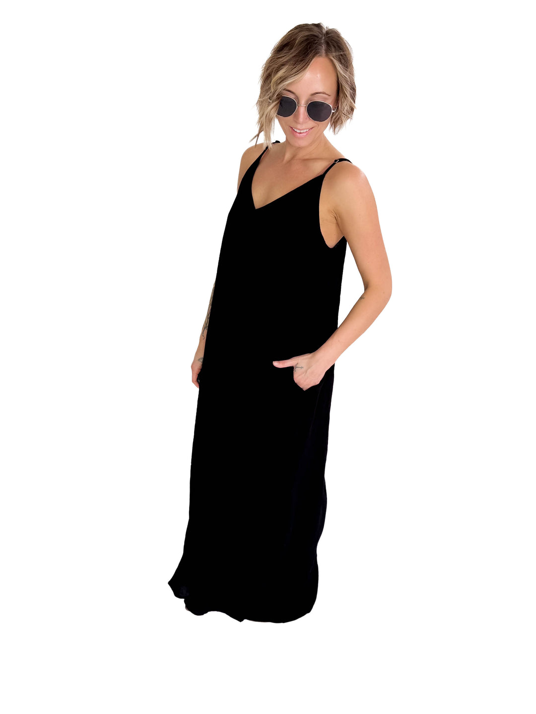 The Original V-Neck Cocoon Maxi Dress- BLACK-FINAL SALE