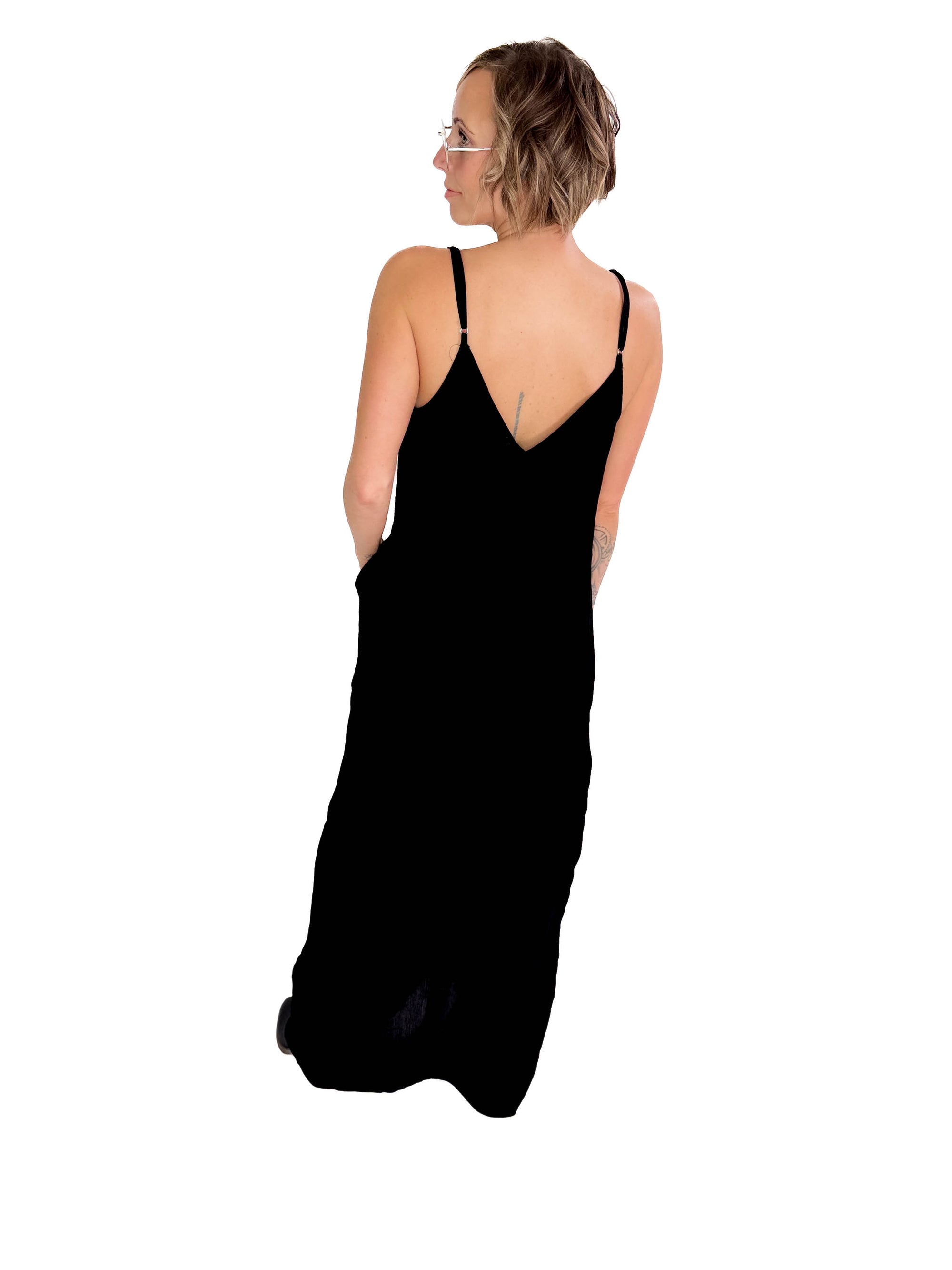 The Original V-Neck Cocoon Maxi Dress- BLACK