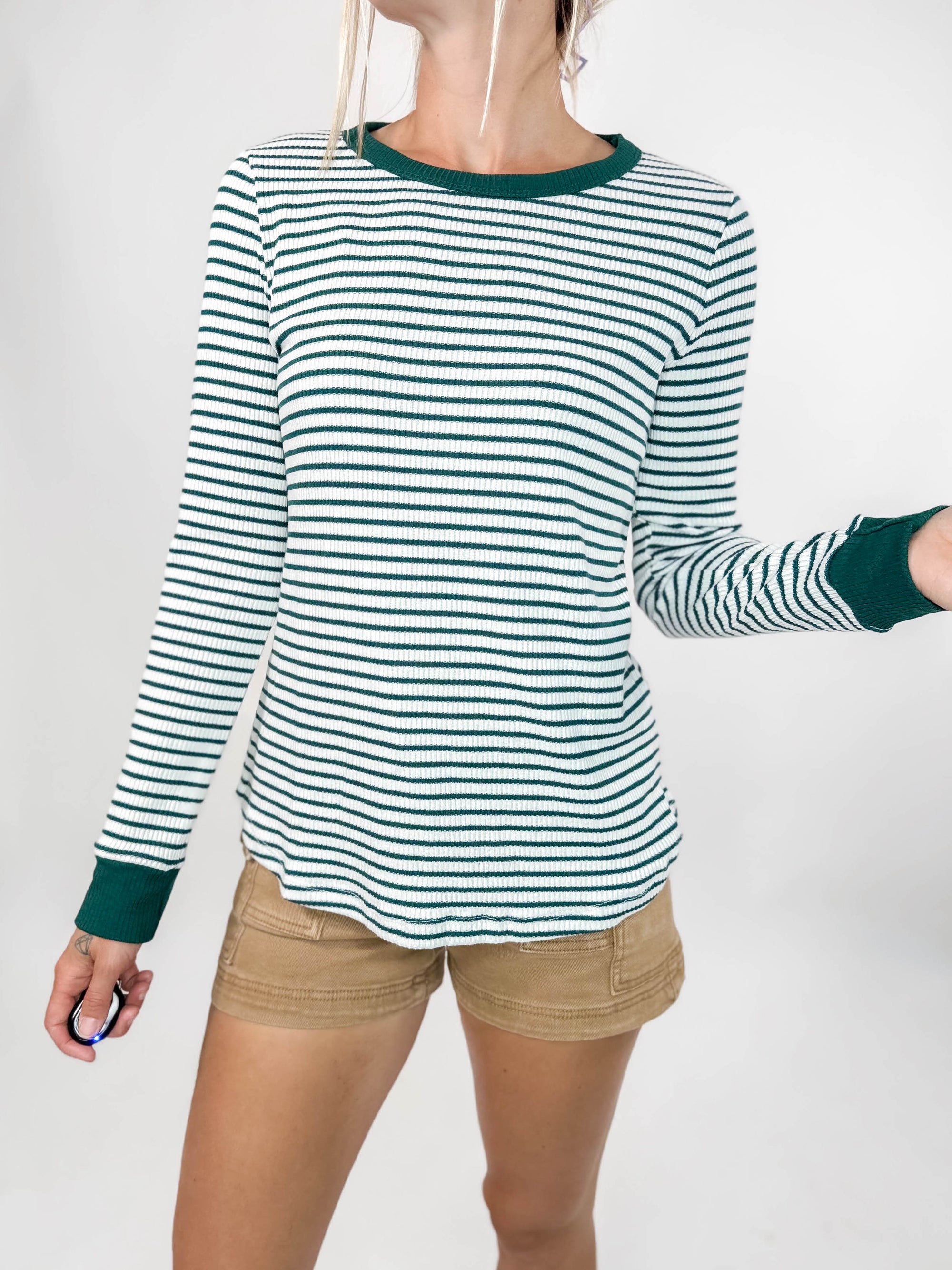 Alma Crewneck Stripe Long Sleeve- HUNTER GREEN