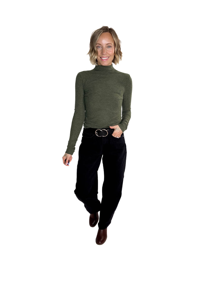 Snow Bound Mock Neck Glitter Long Sleeve- SAPPHIRE GREEN