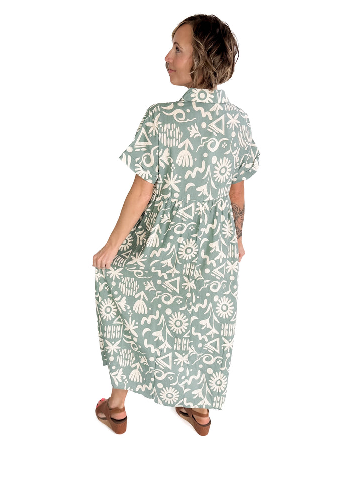 Sundown Button Midi Dress- SAGE-FINAL SALE