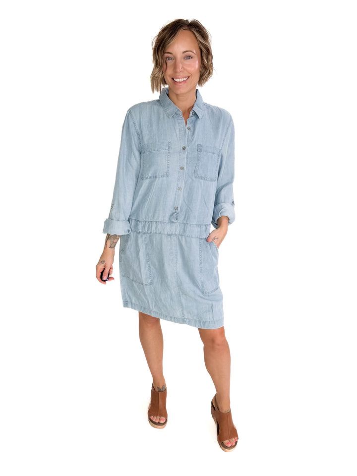 Adina Button Up Tencel Dress- LIGHT WASH-FINAL SALE