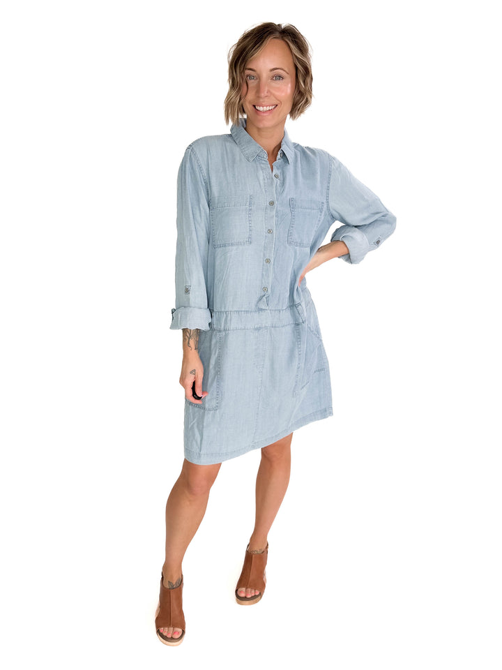 Adina Button Up Tencel Dress- LIGHT WASH-FINAL SALE