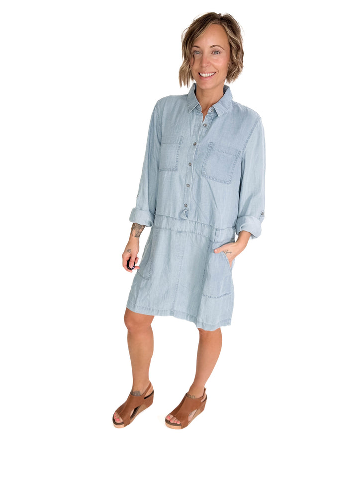 Adina Button Up Tencel Dress- LIGHT WASH-FINAL SALE