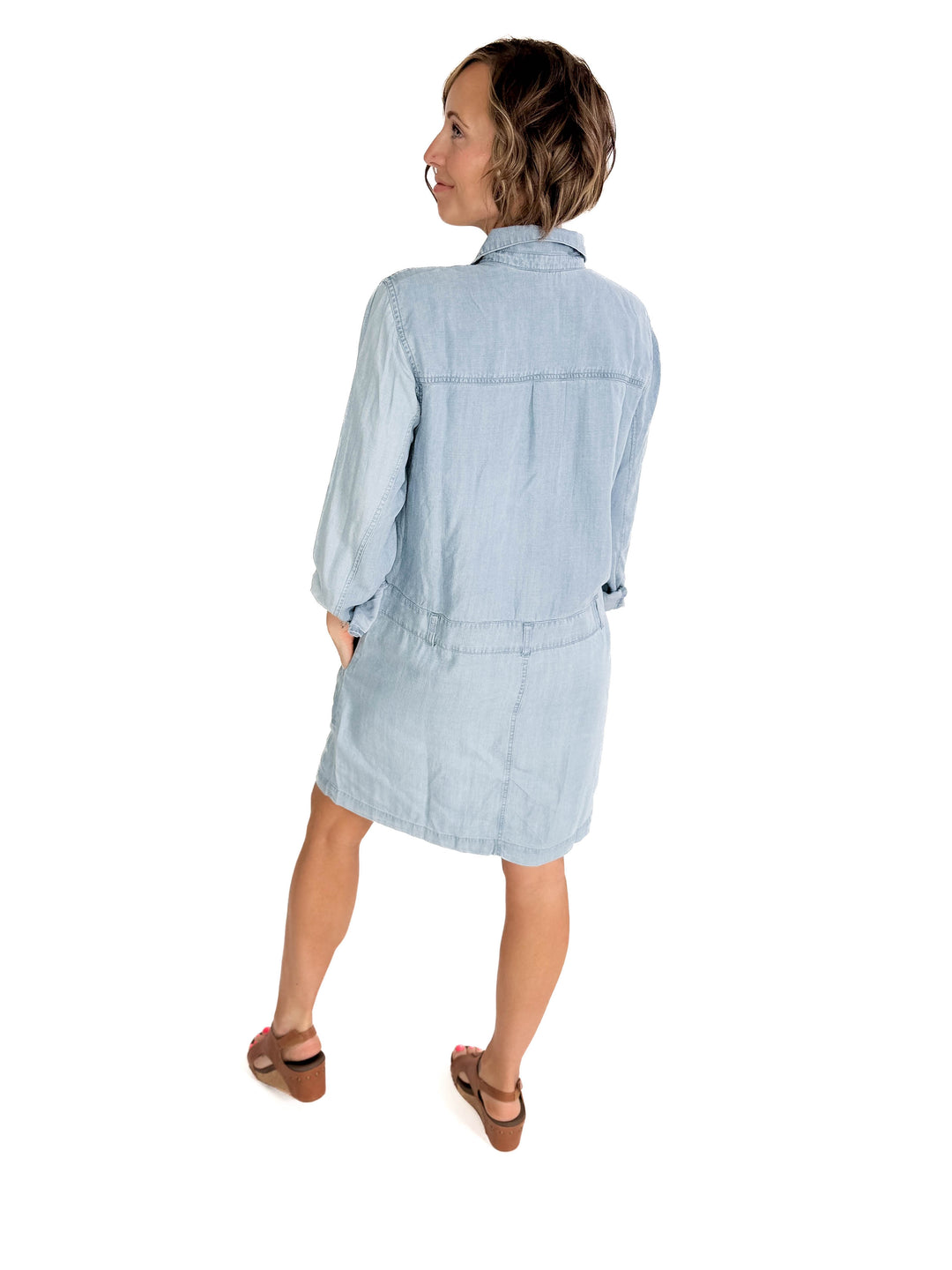 Adina Button Up Tencel Dress- LIGHT WASH-FINAL SALE