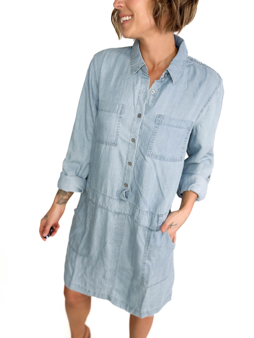 Adina Button Up Tencel Dress- LIGHT WASH-FINAL SALE