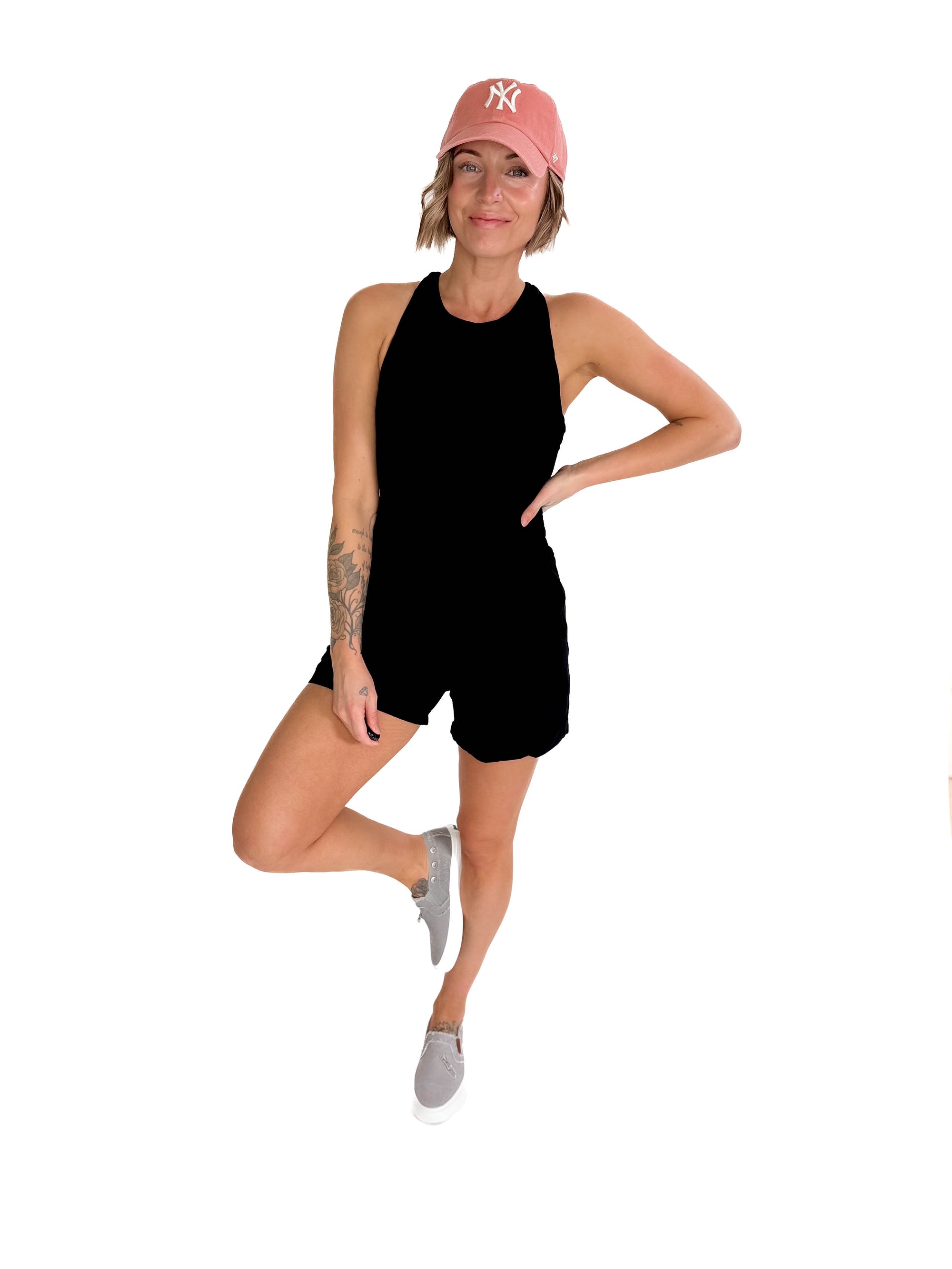 MONO B Maren Cross Back Romper- BLACK