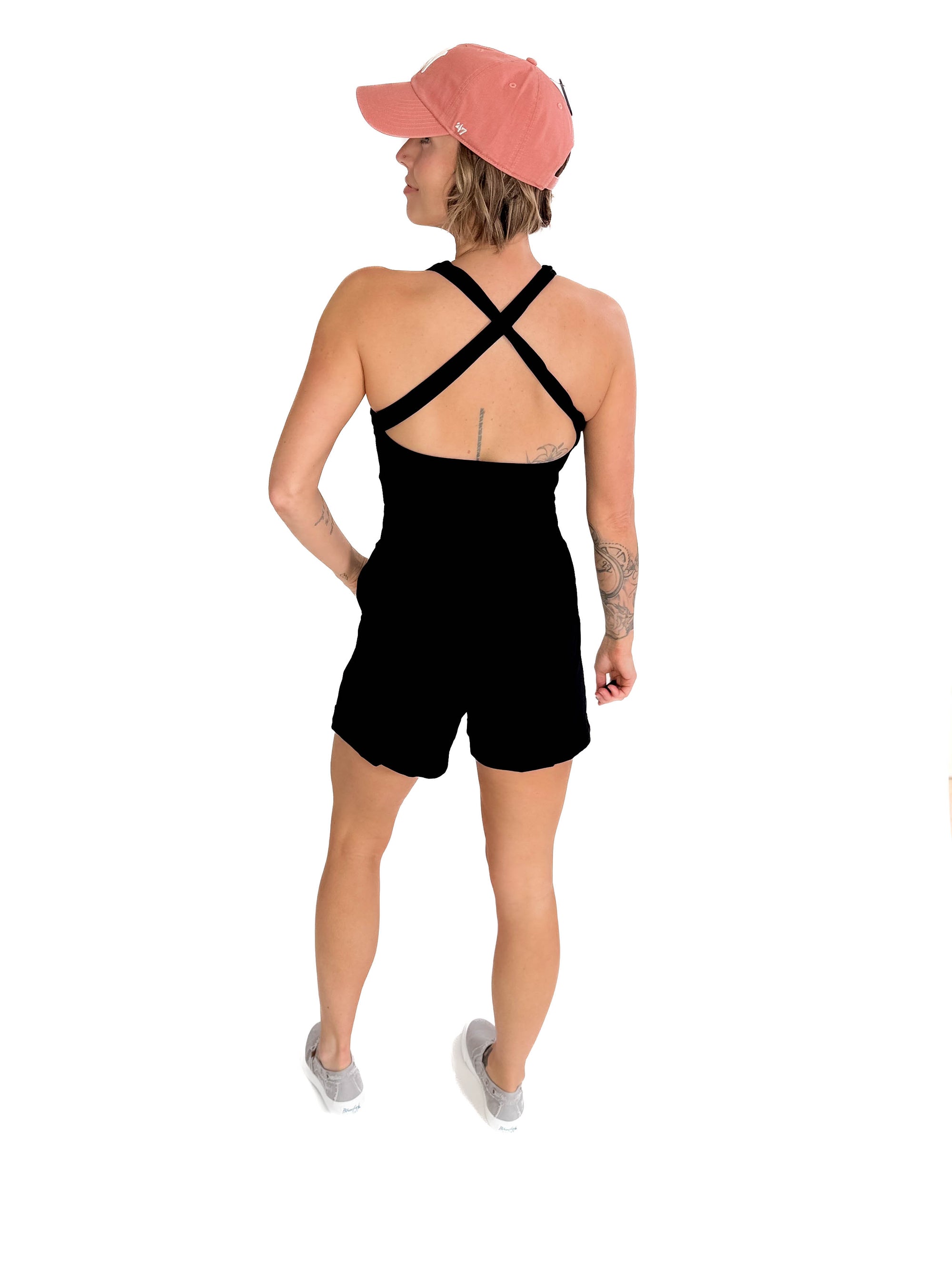 MONO B Maren Cross Back Romper- BLACK