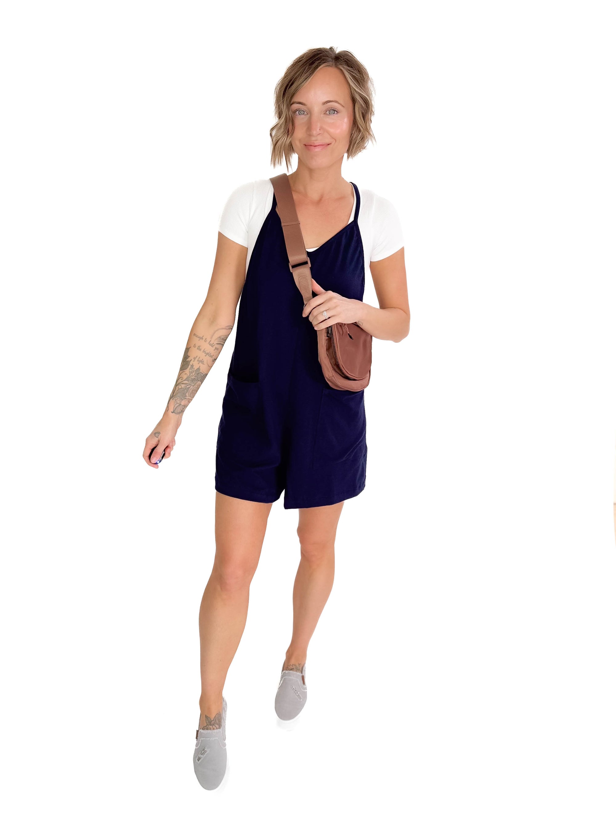 Marlaina Stretch Cotton Romper- NAVY