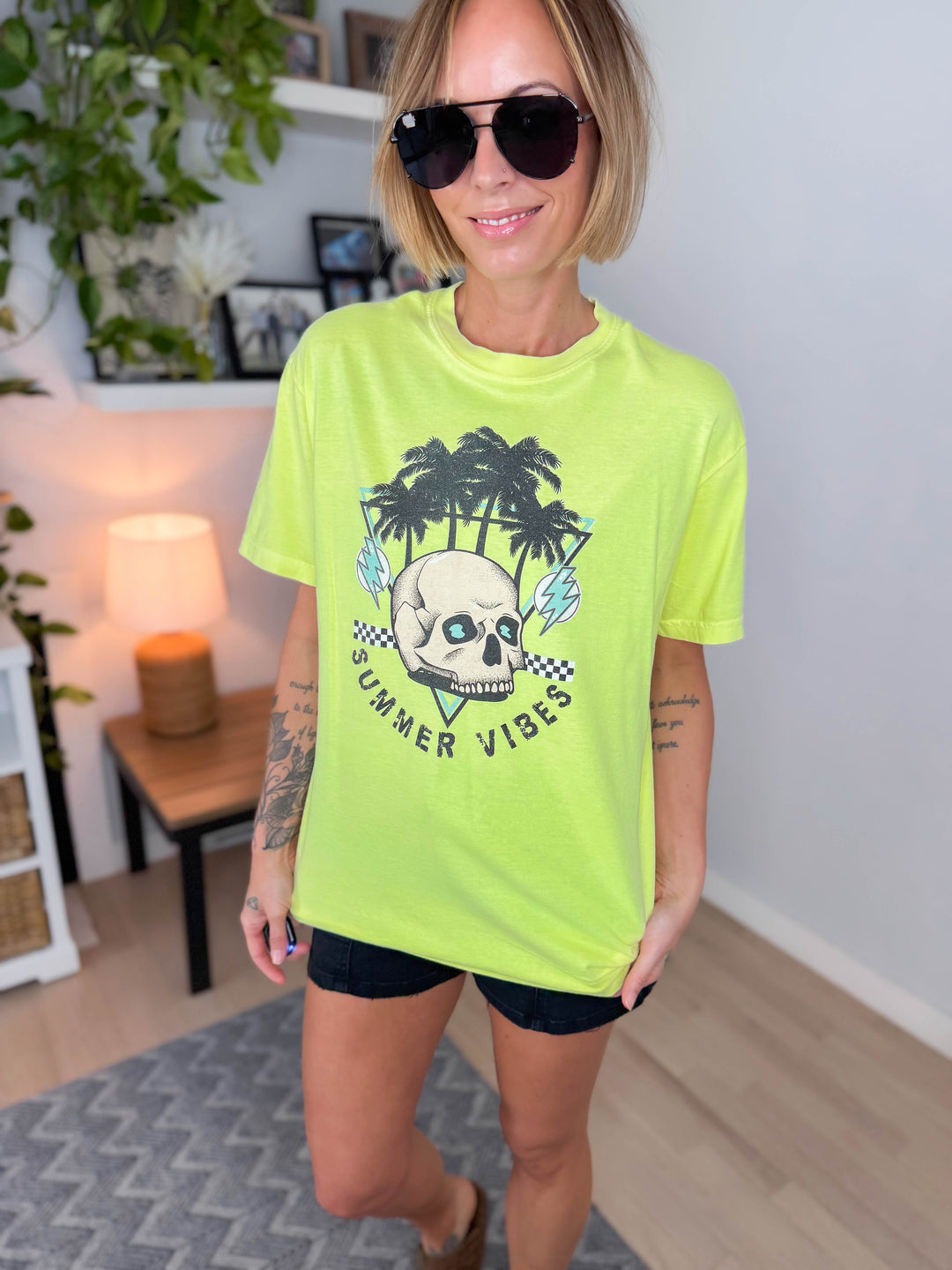 Summer Vibes Tee- NEON YELLOW