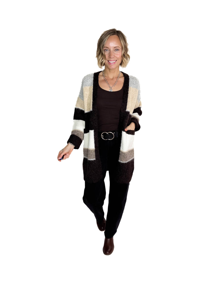 Snowed In Stripe Cardigan- COFFEE CREAM