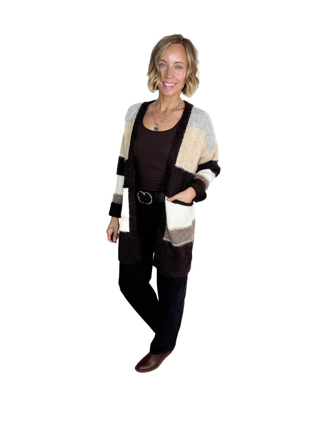 Snowed In Stripe Cardigan- COFFEE CREAM