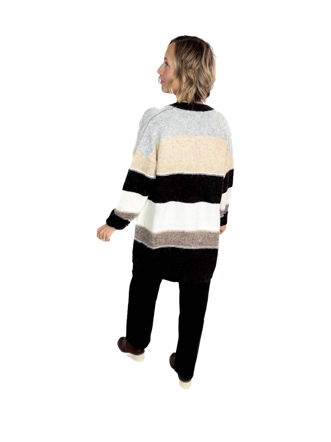 Snowed In Stripe Cardigan- COFFEE CREAM