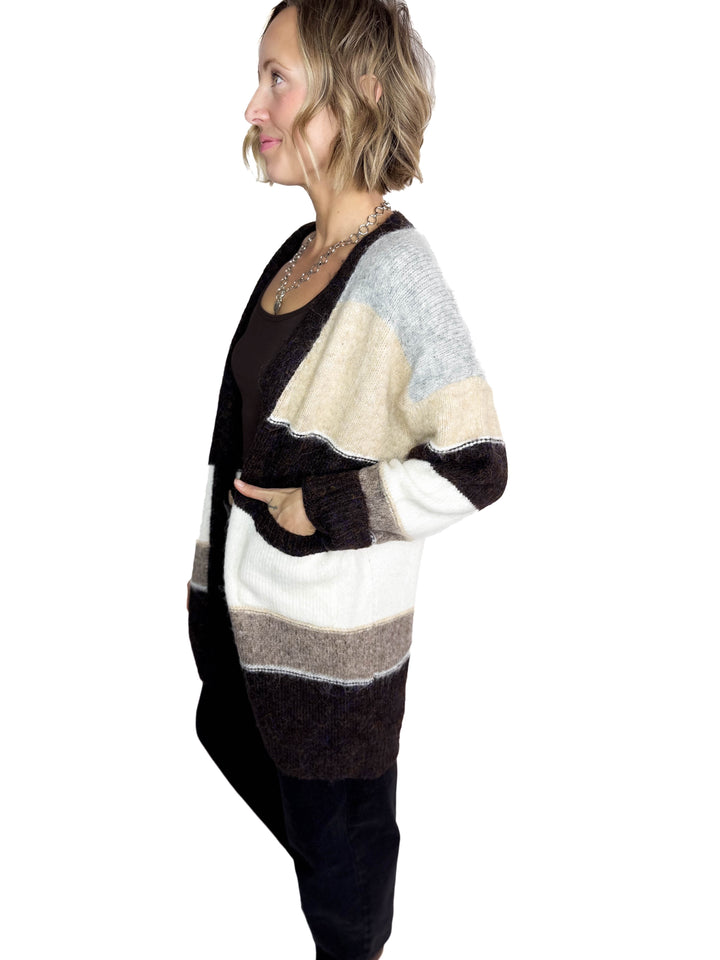 Snowed In Stripe Cardigan- COFFEE CREAM