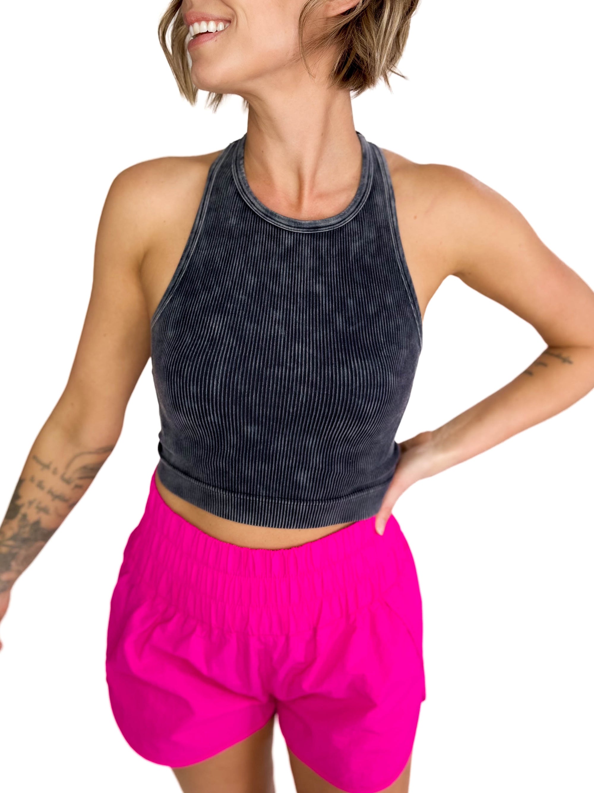 Bossy Seamless Wash Crop Tank- BLACK
