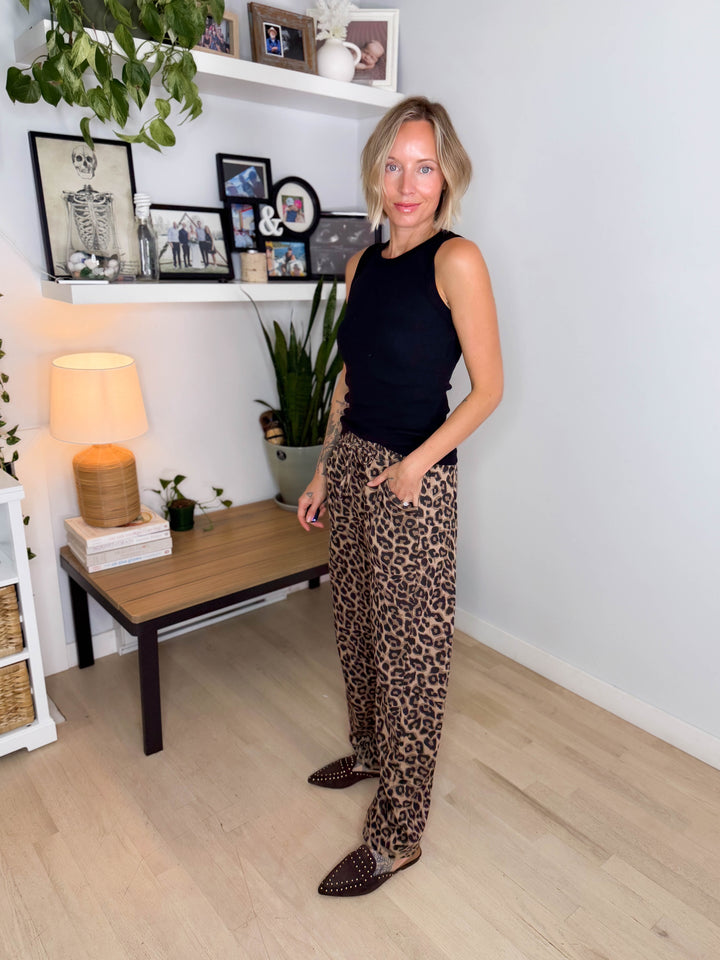 Addie Leopard Cotton Blend Barrel Jogger- TAUPE/LEOPARD