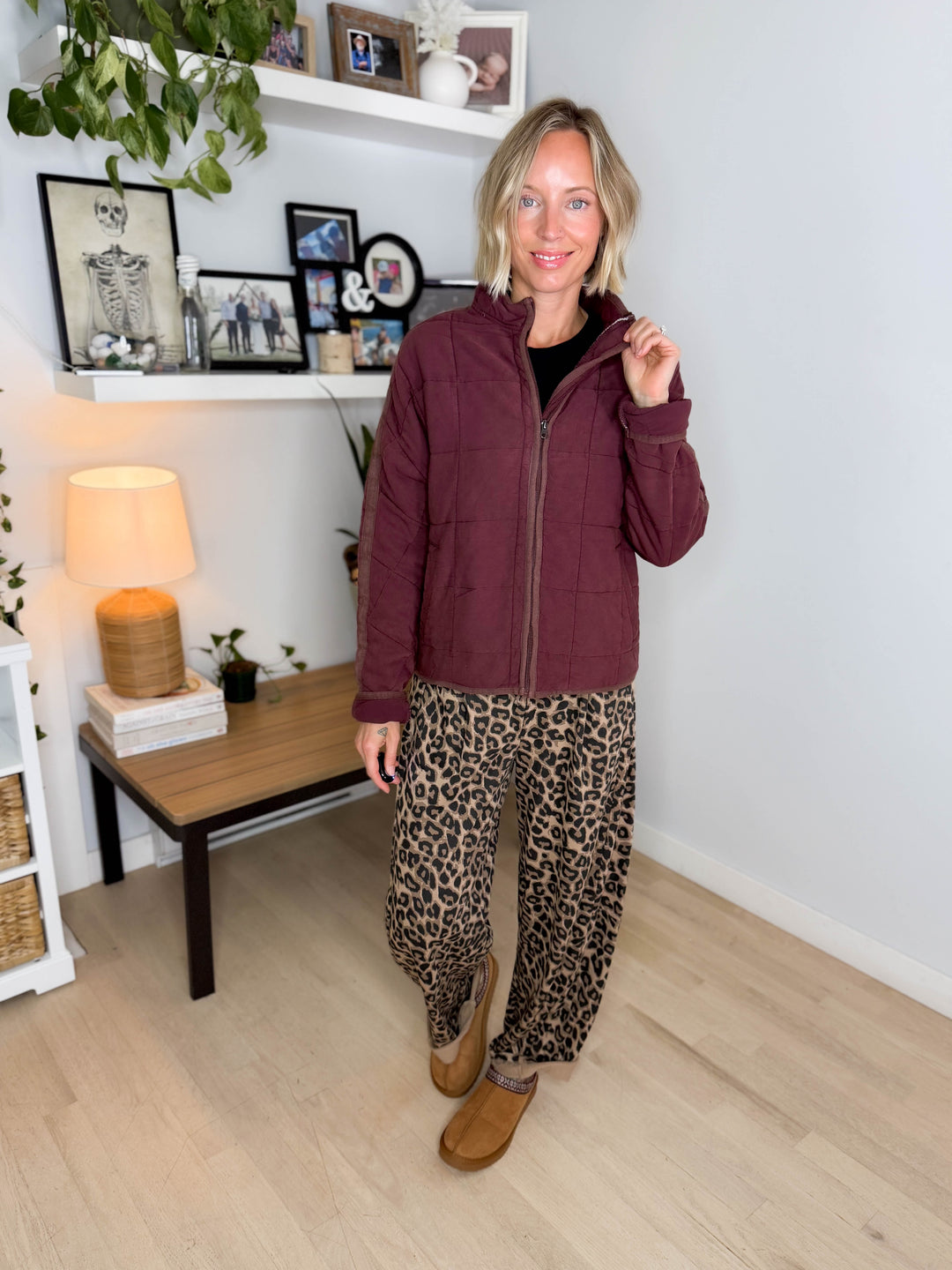 Catherine Soft Quilted Jacket- BURGUNDY BROWN