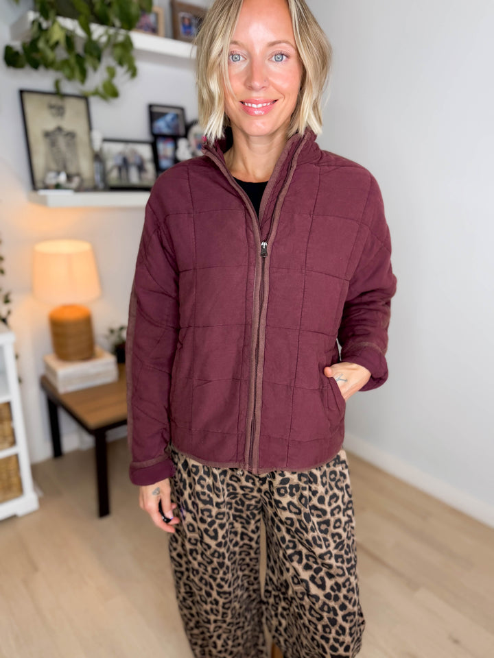 Catherine Soft Quilted Jacket- BURGUNDY BROWN
