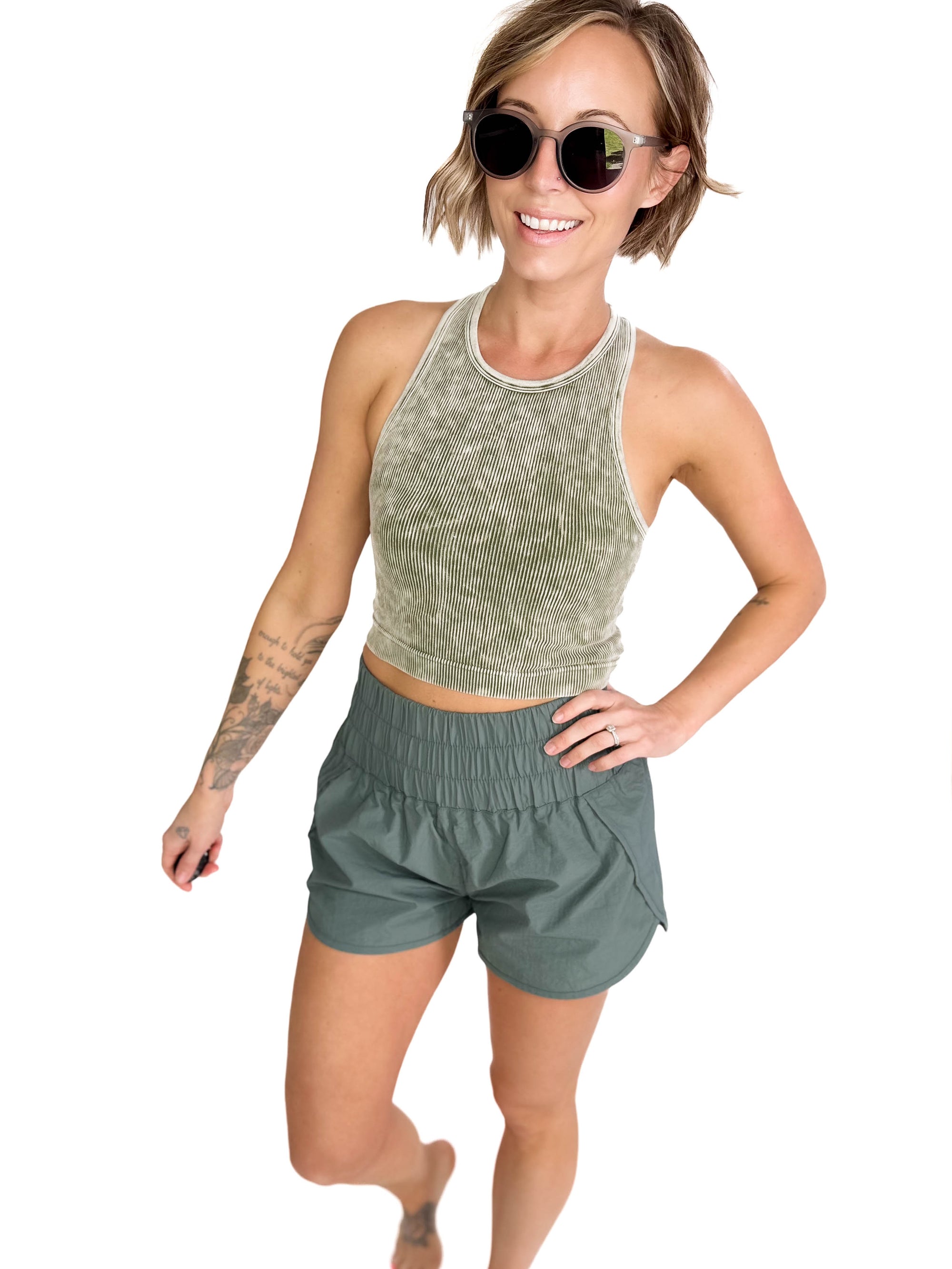 Bossy Seamless Wash Crop Tank- ASH OLIVE