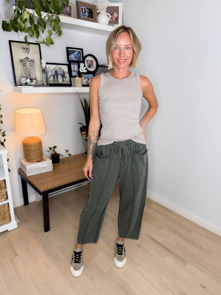 Chase Mineral Washed Cotton Pants- PINE GREEN