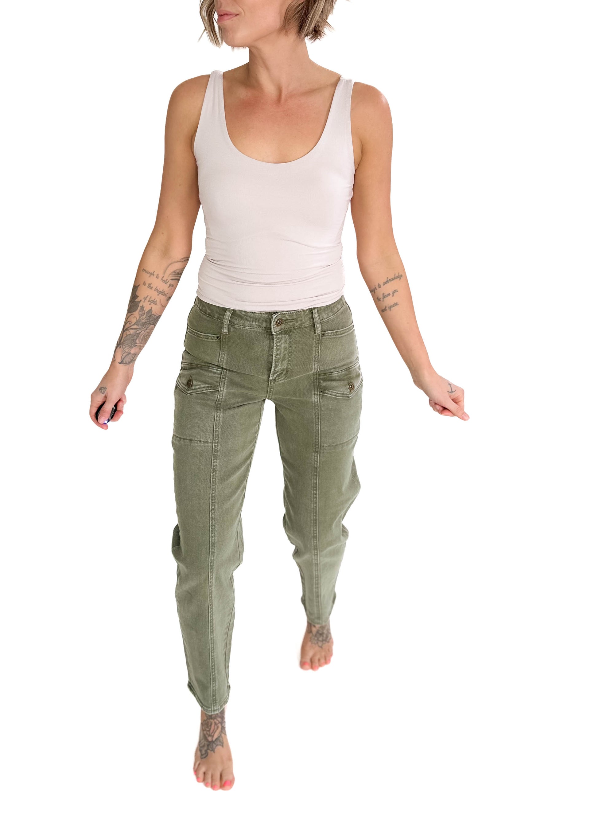 MICA DENIM Delilah High Rise Cargo- WASHED OLIVE